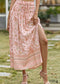Boho Skirts in Smocked Waist, Bird Garden in Pink Apricot For Women